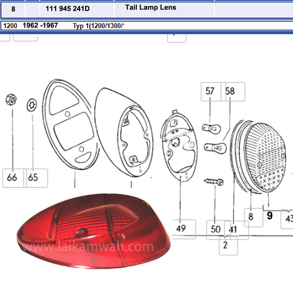 Lai Kam Wah Sdn. Bhd. Specialist in VW Aircooled Parts - 111945241D - Tail Lamp Lens