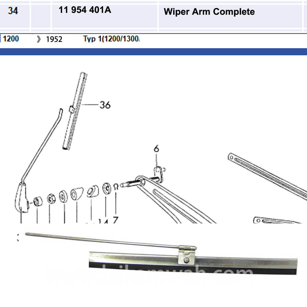 Lai Kam Wah Sdn. Bhd. Specialist in VW Aircooled Parts - 11954401A - Wiper arm with blade