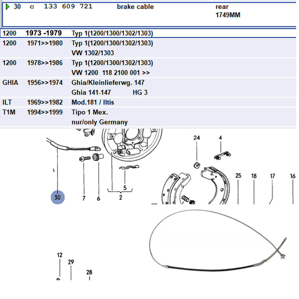 Lai Kam Wah Sdn. Bhd. Specialist in VW Aircooled Parts - 133609721 - Handbrake Cable
