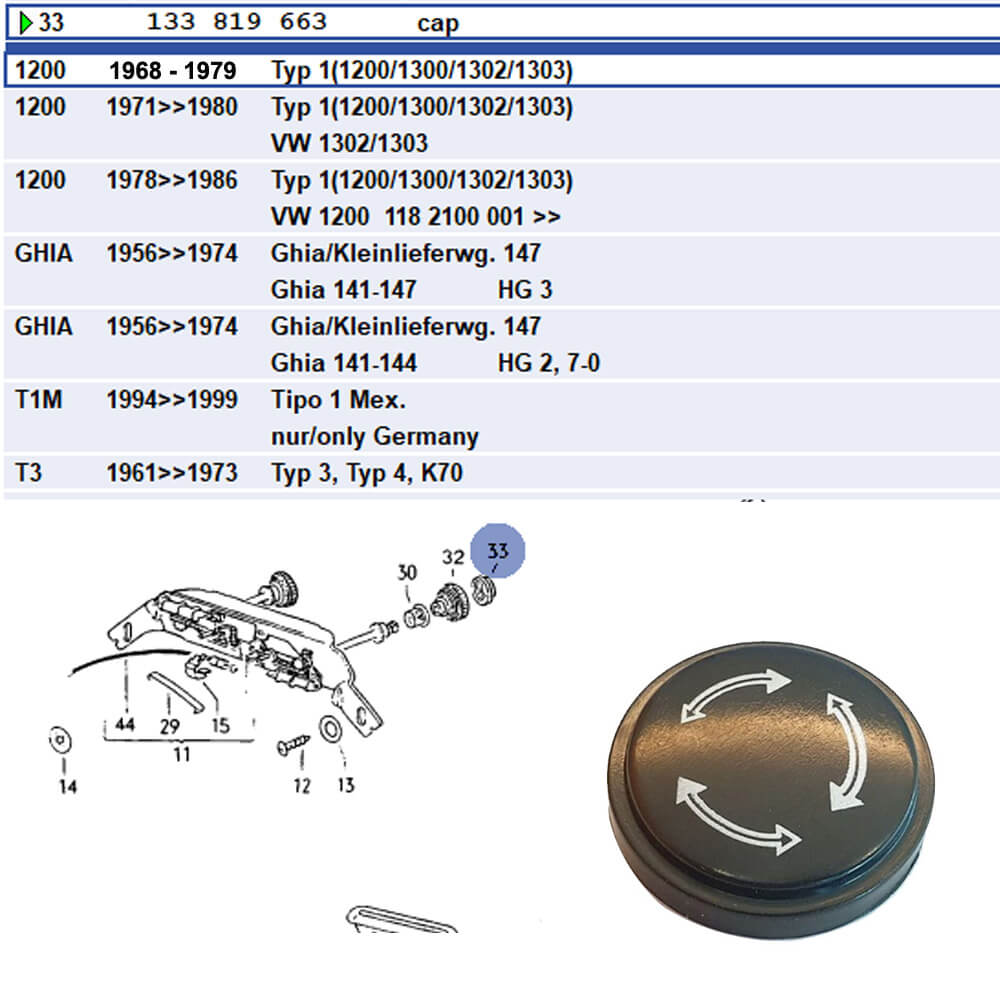 Lai Kam Wah Sdn. Bhd. Specialist in VW Aircooled Parts - 133819663 - Cap for Fresh Air Knob