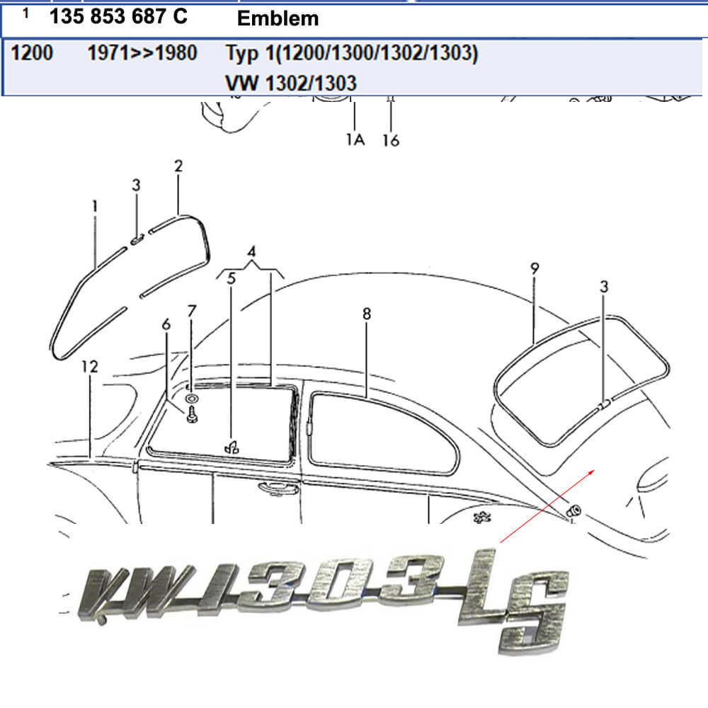 Lai Kam Wah Sdn. Bhd. Specialist in VW Aircooled Parts - 135853687C - VW 1303 LS Script Emblem