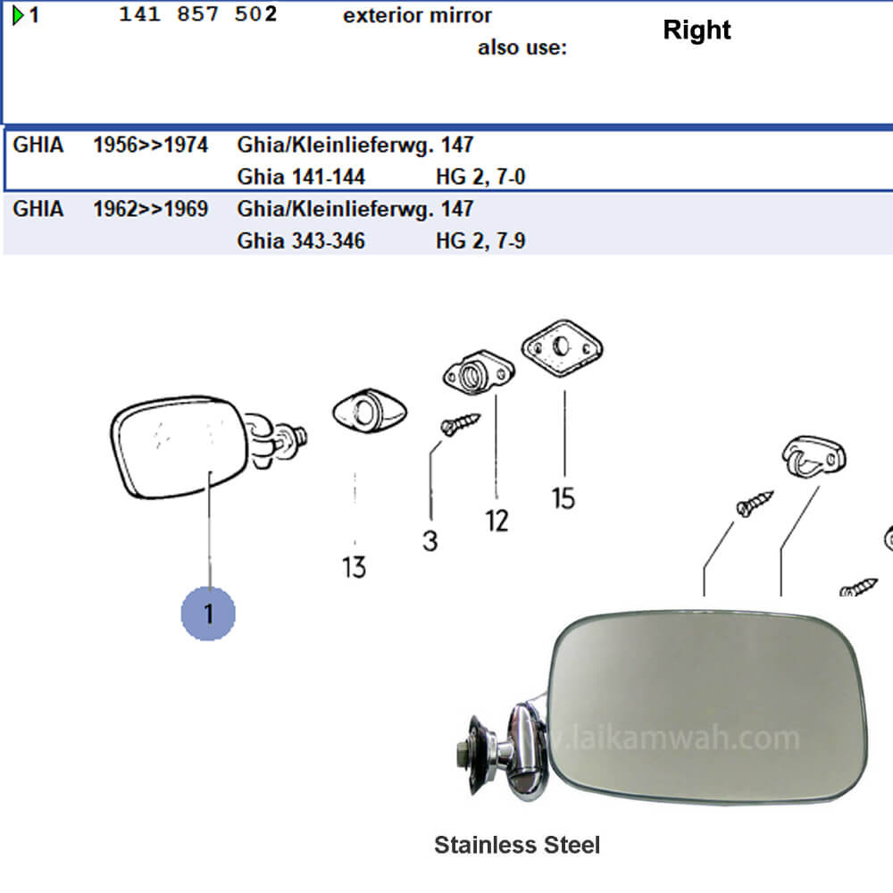 Lai Kam Wah Sdn. Bhd. Specialist in VW Aircooled Parts - 141857502 - Side Mirror