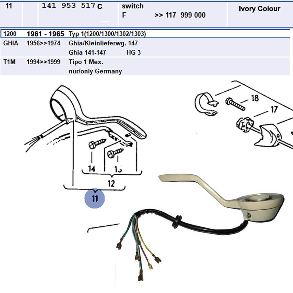 Lai Kam Wah Sdn. Bhd. Specialist in VW Aircooled Parts - 141953517C - Turn Signal Switch