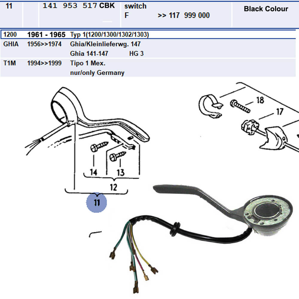 Lai Kam Wah Sdn. Bhd. Specialist in VW Aircooled Parts - 141953517C-BK - Turn Signal Switch (Black)