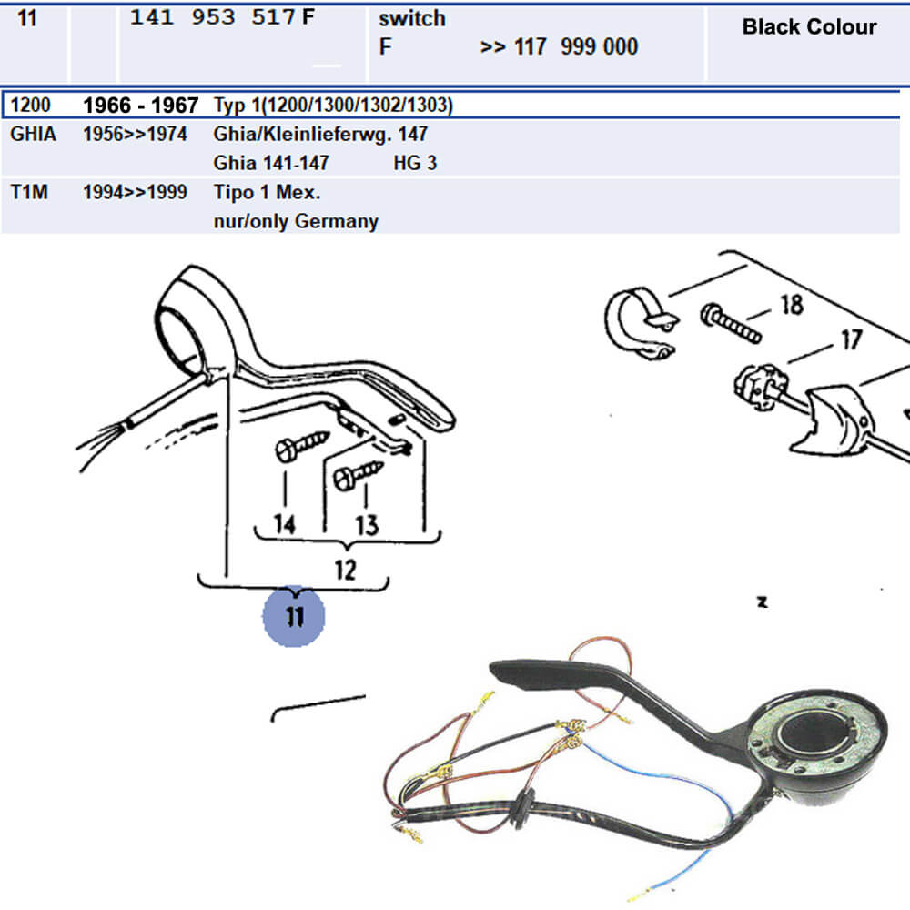 Lai Kam Wah Sdn. Bhd. Specialist in VW Aircooled Parts - 141953517F - Turn Signal Switch