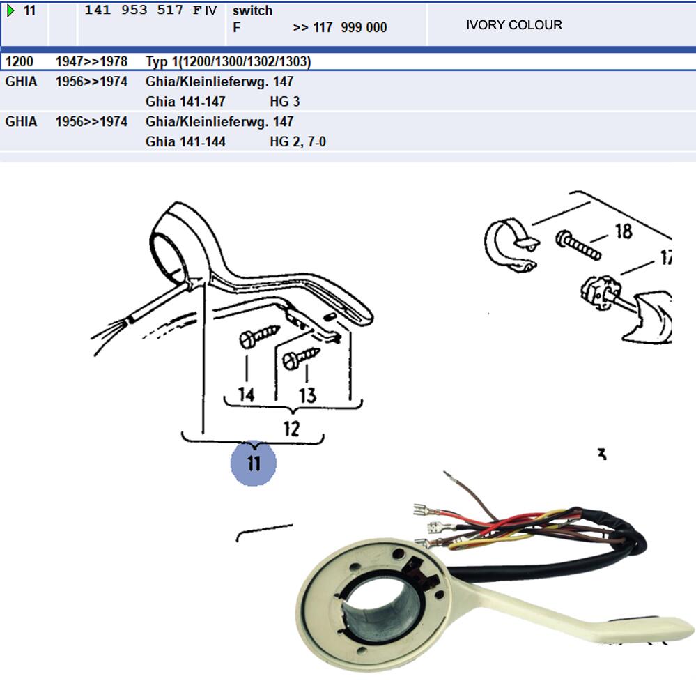 Lai Kam Wah Sdn. Bhd. Specialist in VW Aircooled Parts - 141953517F-IV - Turn Signal Switch