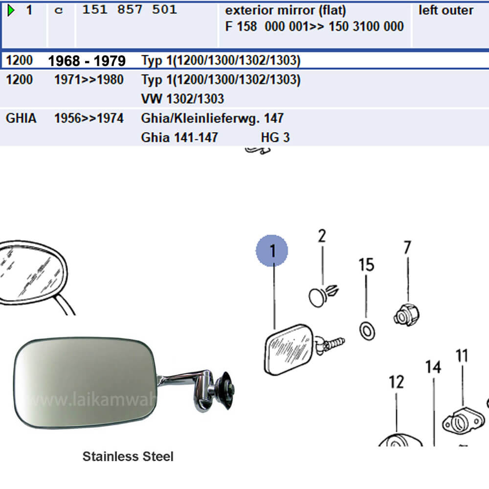 Lai Kam Wah Sdn. Bhd. Specialist in VW Aircooled Parts - 151857501 - Side Mirror