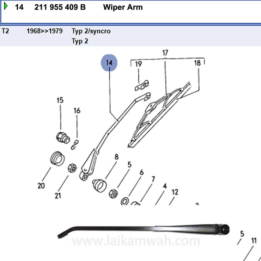 Lai Kam Wah Sdn. Bhd. Specialist in VW Aircooled Parts - 211955409B - Wiper Arm