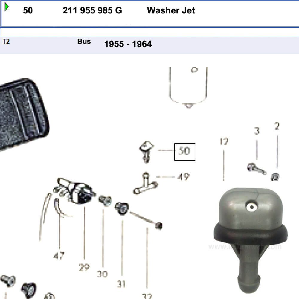 Lai Kam Wah Sdn. Bhd. Specialist in VW Aircooled Parts - 211955985G - Wiper Nozzle