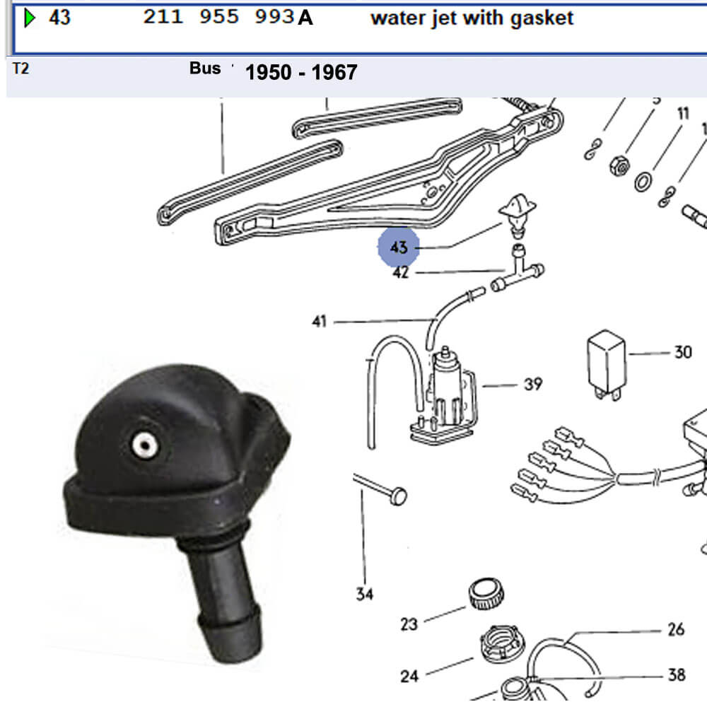 Lai Kam Wah Sdn. Bhd. Specialist in VW Aircooled Parts - 211955993A - Wiper Nozzle