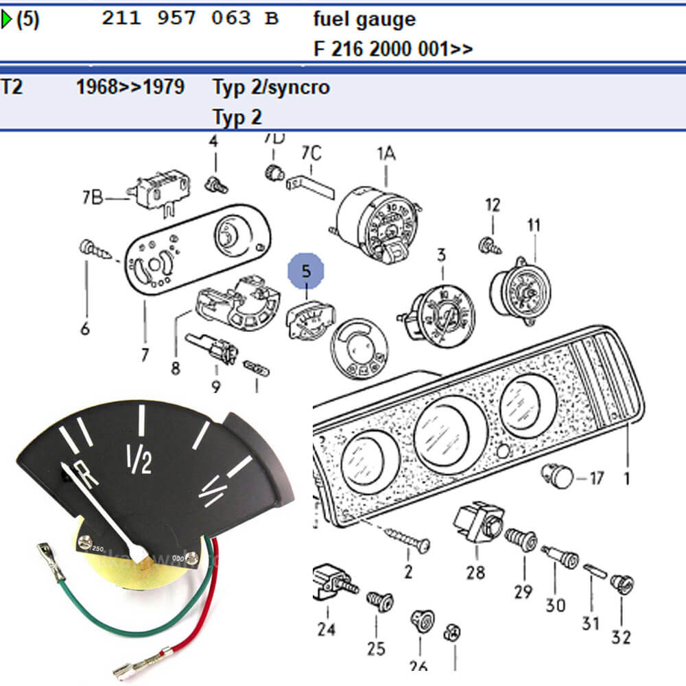 Lai Kam Wah Sdn. Bhd. Specialist in VW Aircooled Parts - 211957063B - Fuel Guage