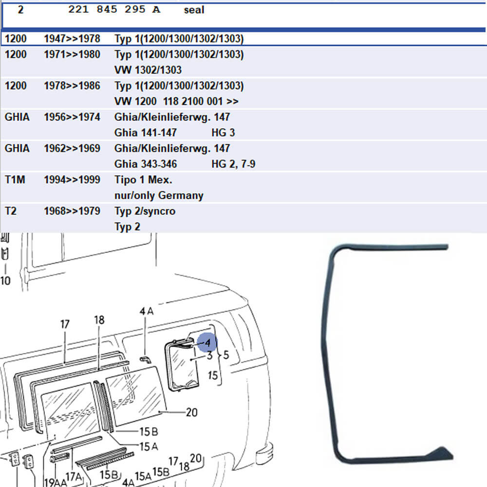 Lai Kam Wah Sdn. Bhd. Specialist in VW Aircooled Parts - 221845295A - Quarter Window Glass Seal