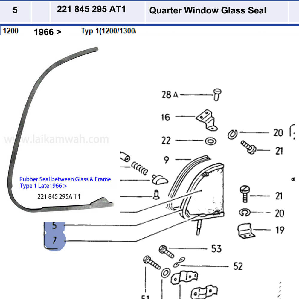 Lai Kam Wah Sdn. Bhd. Specialist in VW Aircooled Parts - 221845295T1 - Quarter Window Glass Seal