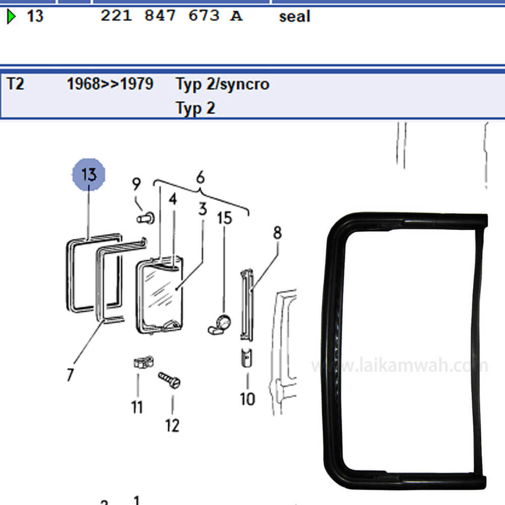 Lai Kam Wah Sdn. Bhd. Specialist in VW Aircooled Parts - 221847673A - Side Window Seal
