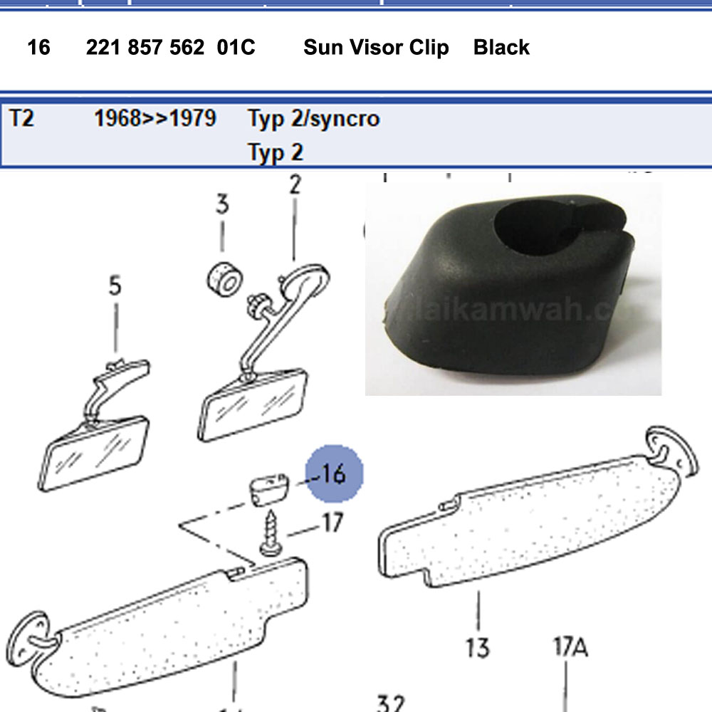 Lai Kam Wah Sdn. Bhd. Specialist in VW Aircooled Parts - 221857562-01C - Sun Visor Clip
