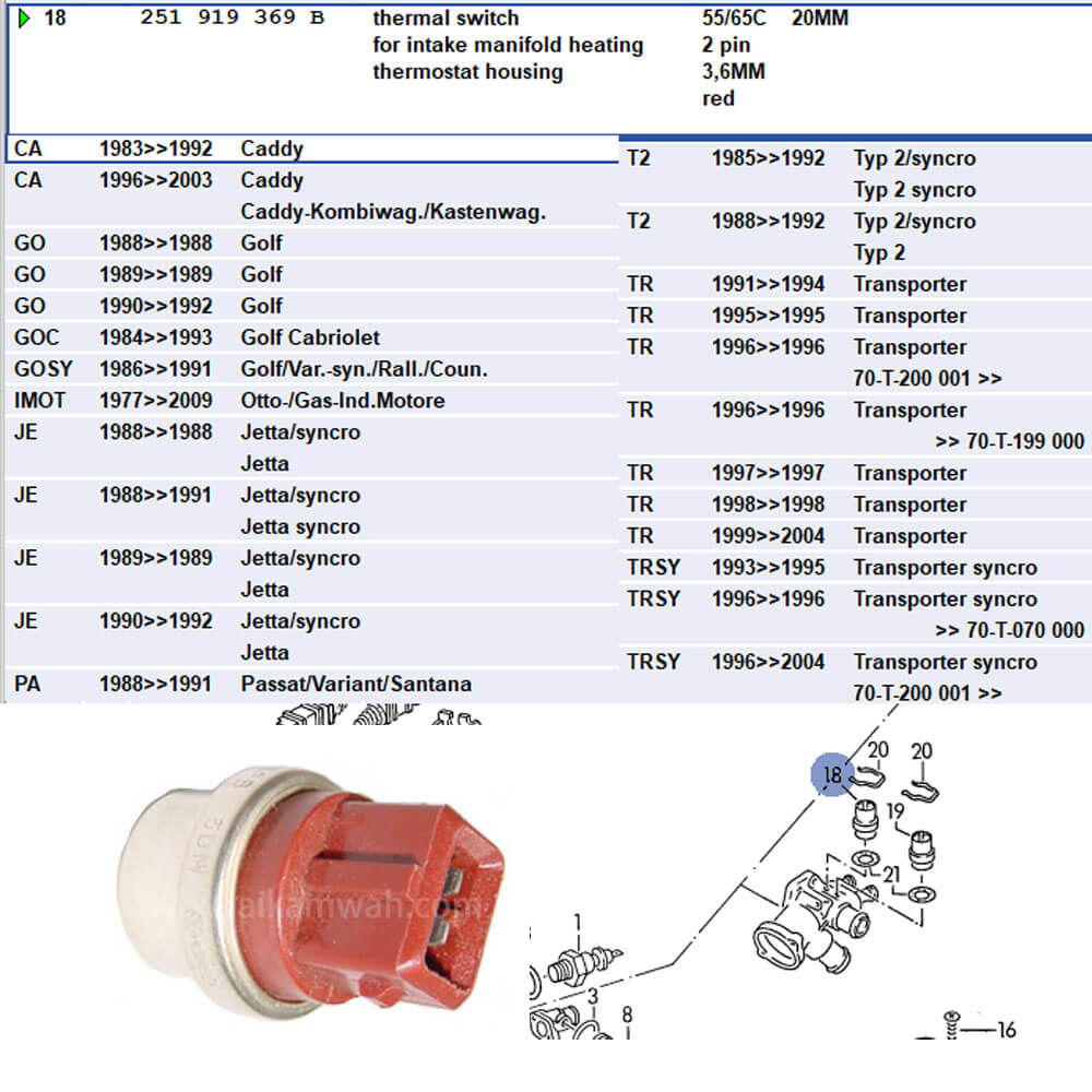 Lai Kam Wah Sdn. Bhd. Specialist in VW Aircooled Parts - 251919369B - Thermo Switch