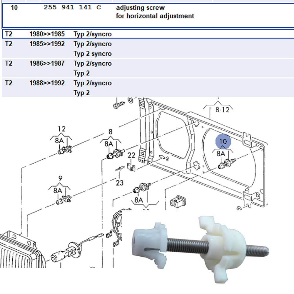 Lai Kam Wah Sdn. Bhd. Specialist in VW Aircooled Parts - 255941141C - Headlamp Adjust Screw