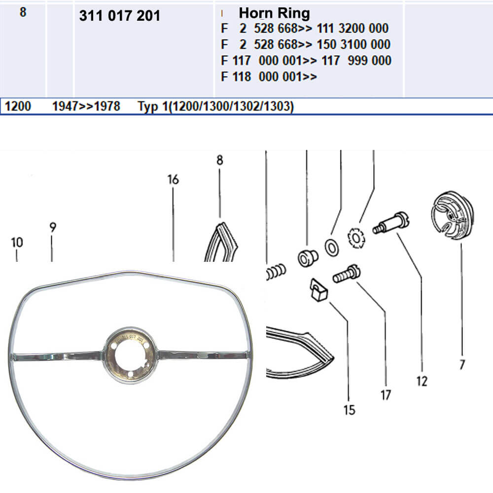 Lai Kam Wah Sdn. Bhd. Specialist in VW Aircooled Parts - 311017201 - Horn Ring