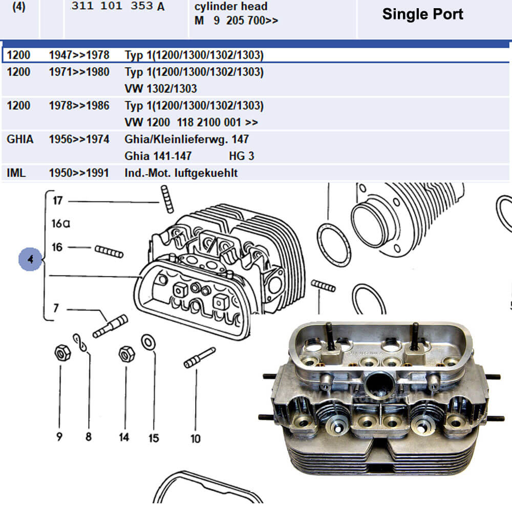 Lai Kam Wah Sdn. Bhd. Specialist in VW Aircooled Parts - 311101353A - Single Port Cylinder Head