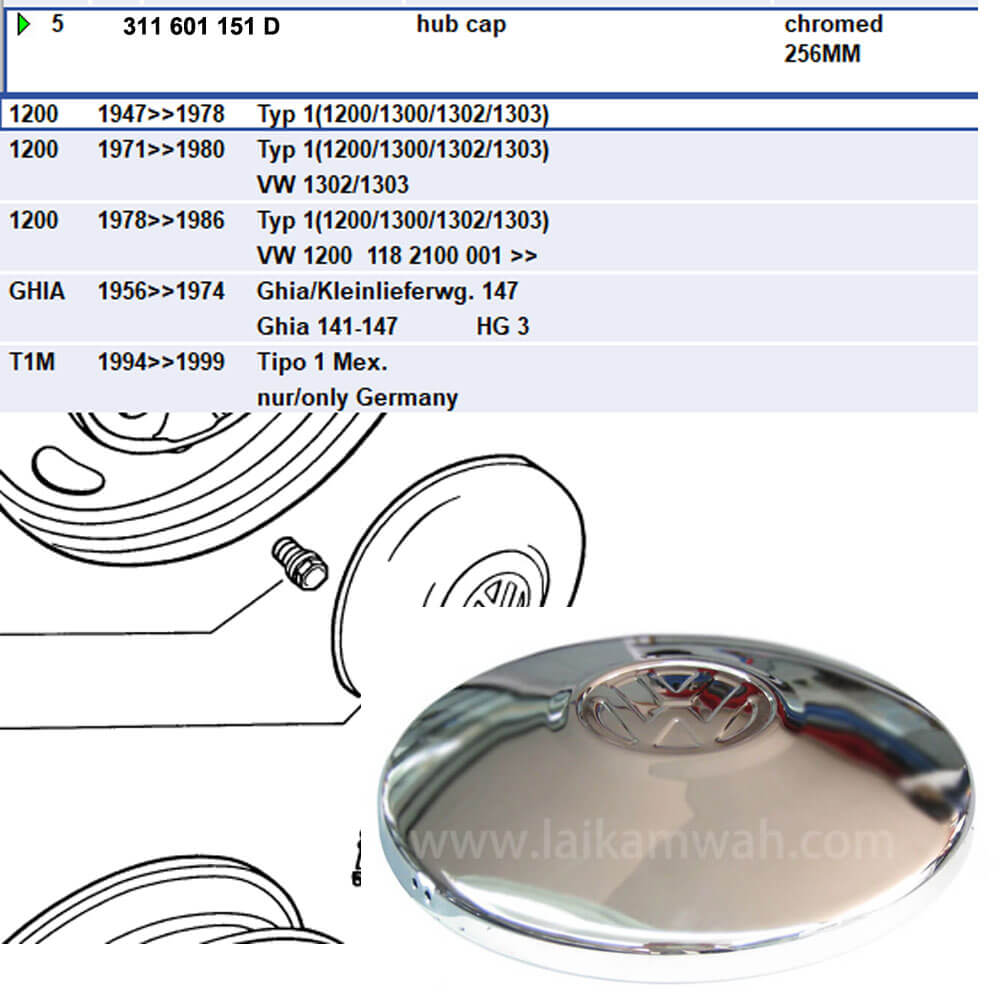 Lai Kam Wah Sdn. Bhd. Specialist in VW Aircooled Parts - 311601151D - Hubcap