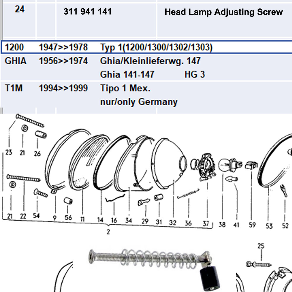 Lai Kam Wah Sdn. Bhd. Specialist in VW Aircooled Parts - 311941141 - Headlamp Adjust Screw