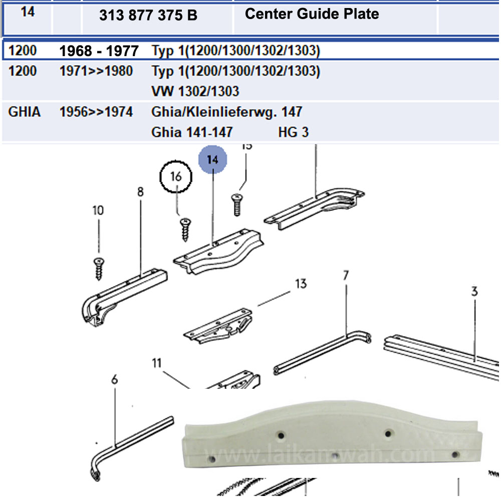 Lai Kam Wah Sdn. Bhd. Specialist in VW Aircooled Parts - 313877375B - Sunroof Center Guide Plate