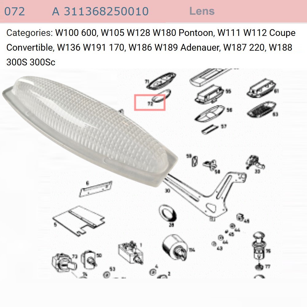 Lai Kam Wah Sdn. Bhd. Specialist in VW Aircooled Parts - 311368250010 - Lens For Interior Light