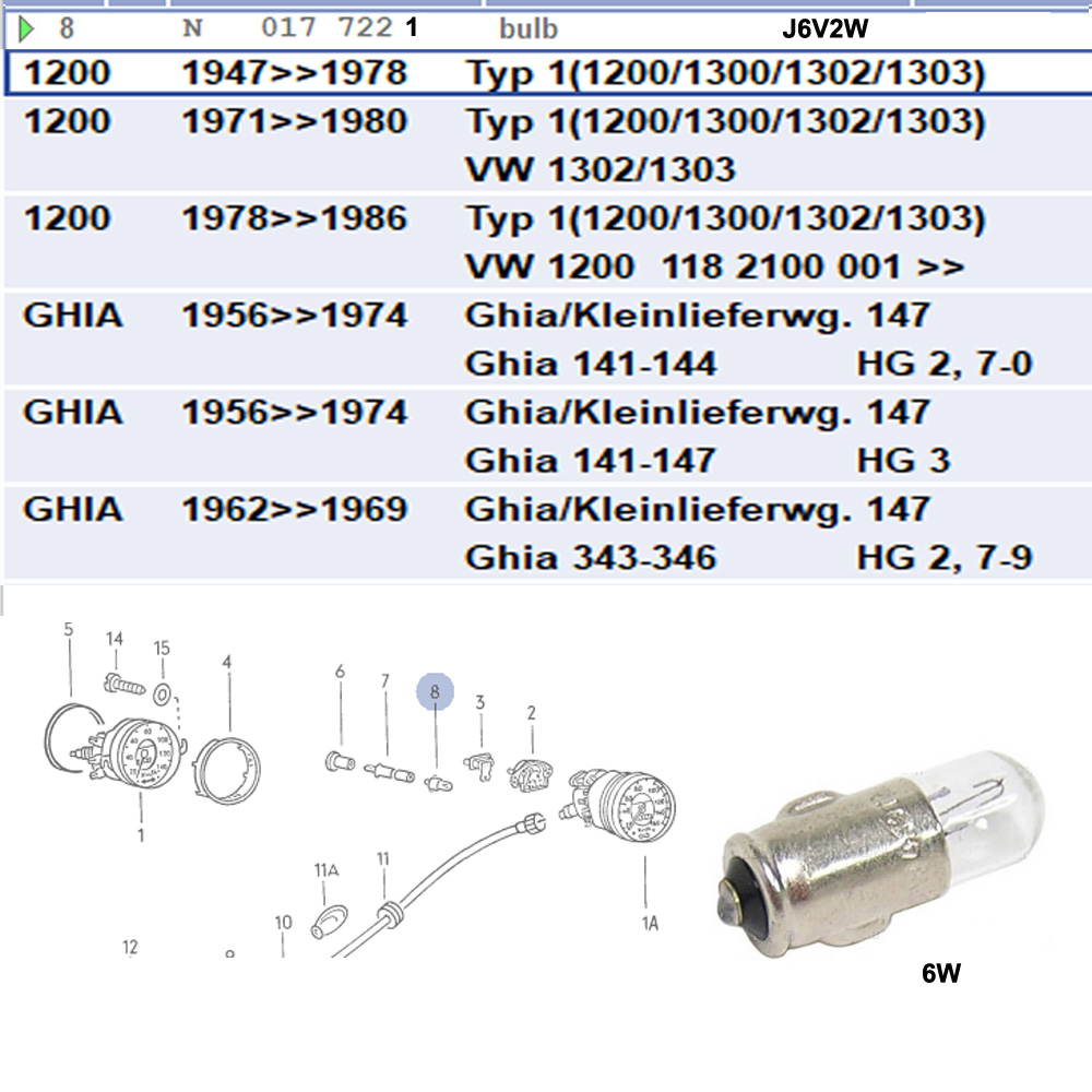 Lai Kam Wah Sdn. Bhd. Specialist in VW Aircooled Parts - N177221 - Dash Bulb 6V