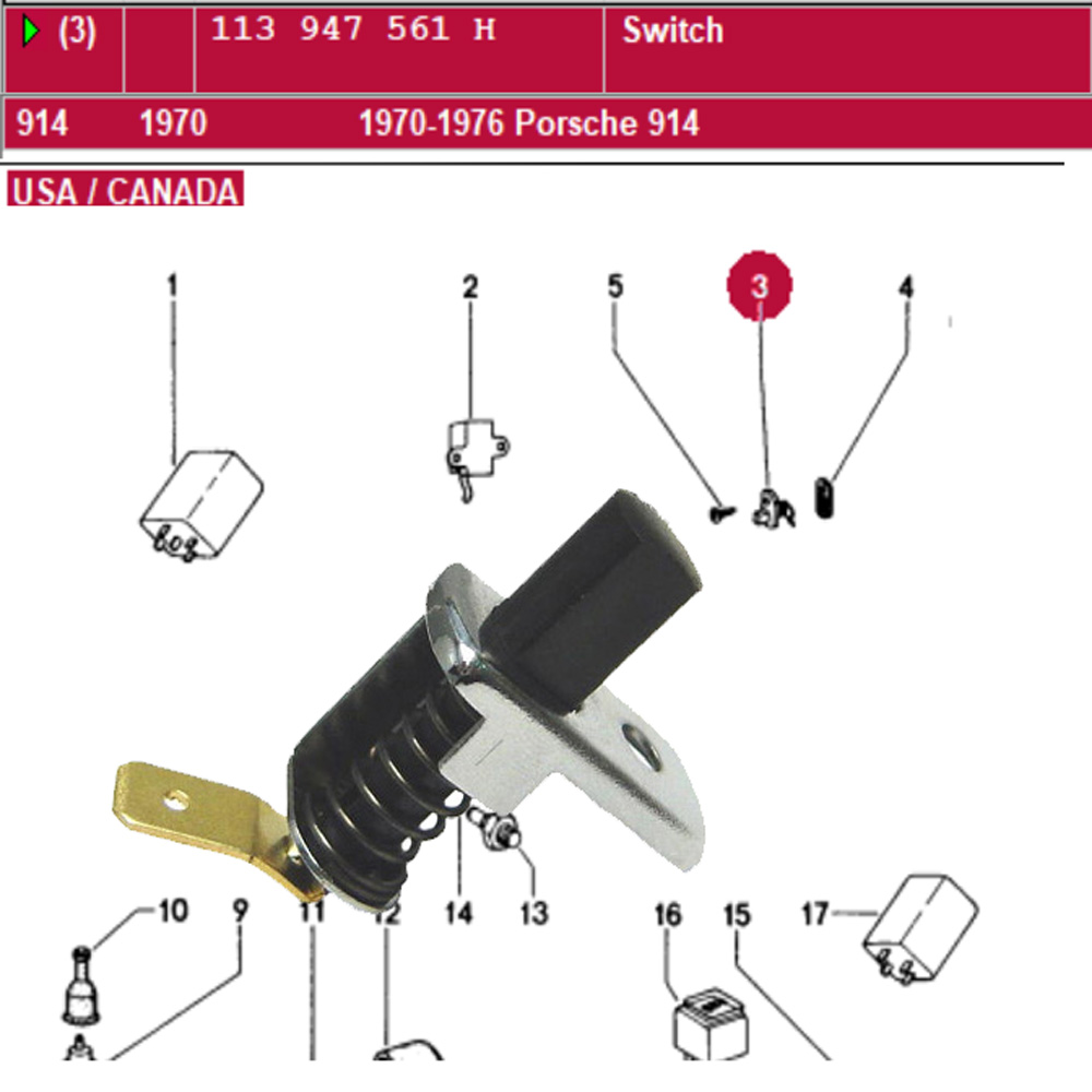 Lai Kam Wah Sdn. Bhd. Specialist in VW Aircooled Parts - 113947561H (P) - Door Switch - 1 Pin