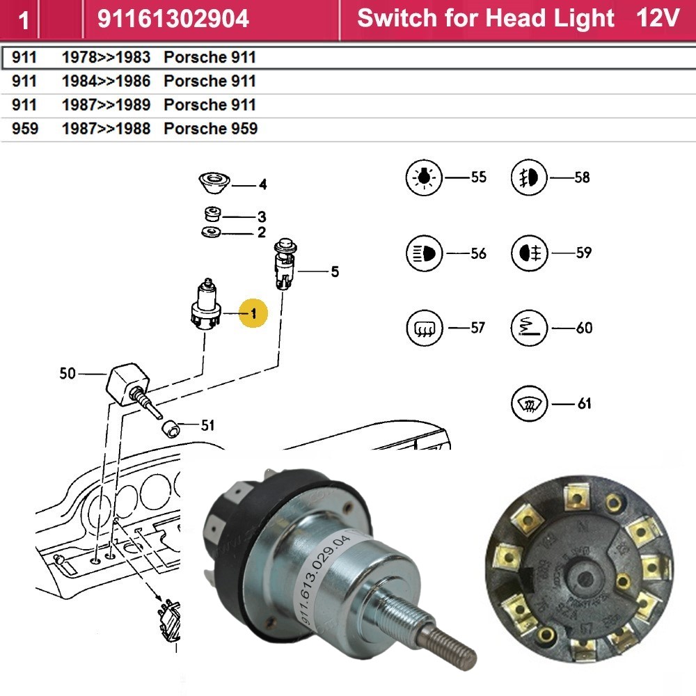 Lai Kam Wah Sdn. Bhd. Specialist in VW Aircooled Parts - 91161302904 - Switch Head Light - 12V