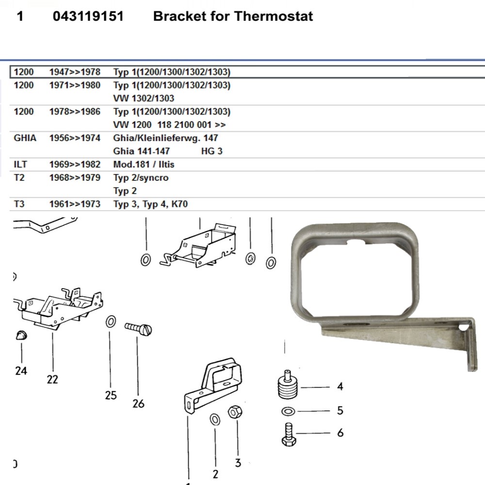 Lai Kam Wah Sdn. Bhd. Specialist in VW Aircooled Parts - 043119151 - Bracket For Thermostat