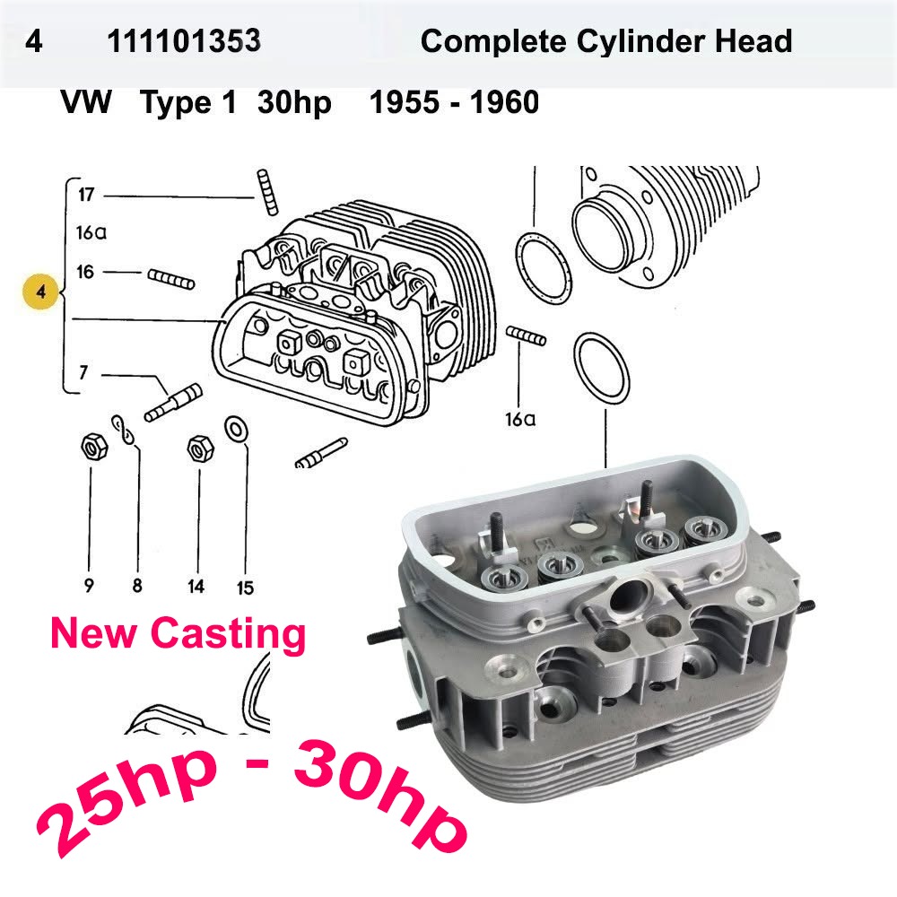 Lai Kam Wah Sdn. Bhd. Specialist in VW Aircooled Parts - 111101353 - Cylinder Head Complete Assembly - Single