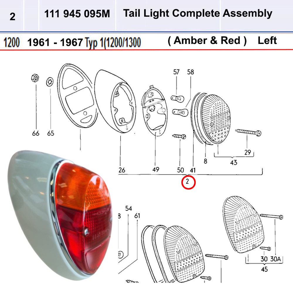 Lai Kam Wah Sdn. Bhd. Specialist in VW Aircooled Parts - 111945095M - Tail Light Complete Assembly -Left