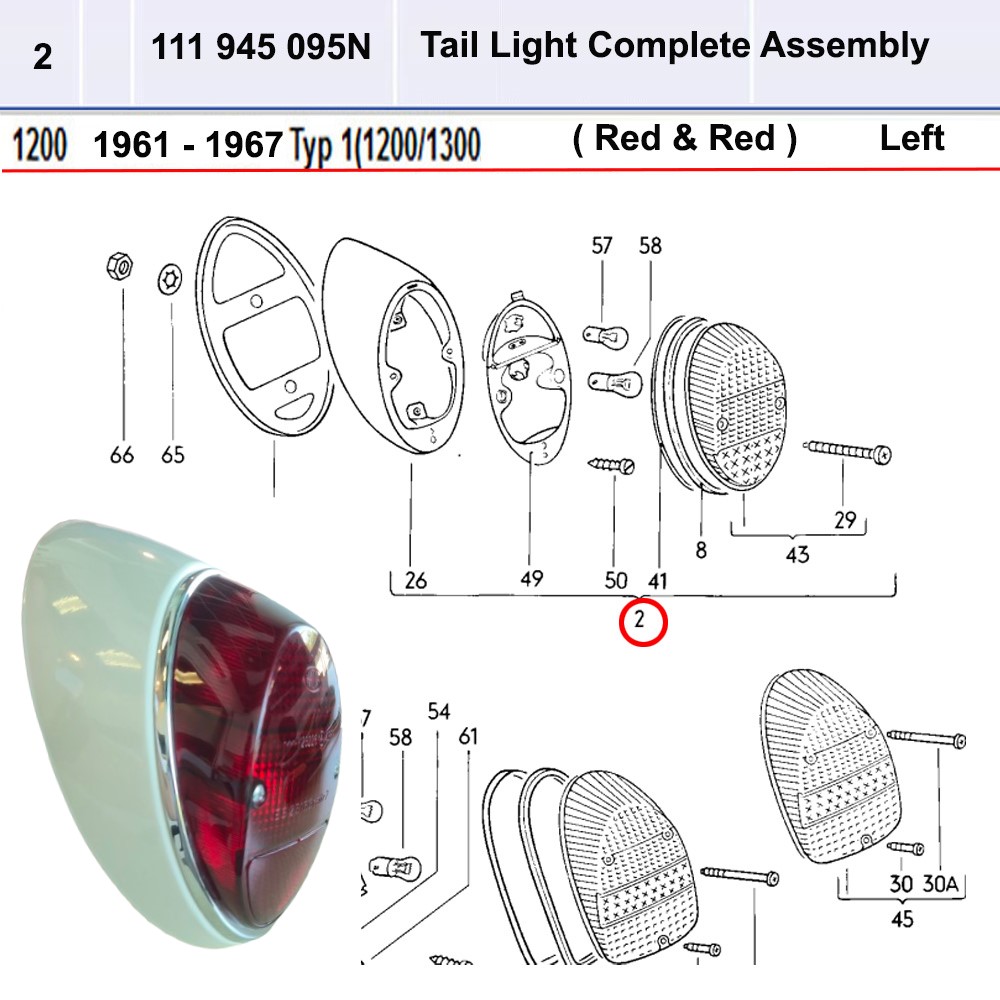 Lai Kam Wah Sdn. Bhd. Specialist in VW Aircooled Parts - 111945095N - Tail Light Complete Assembly - Left