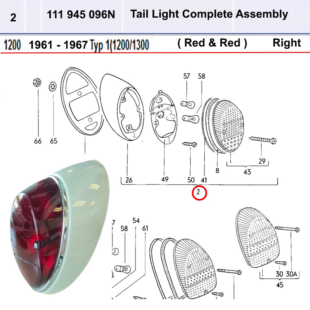 Lai Kam Wah Sdn. Bhd. Specialist in VW Aircooled Parts - 111945096N - Tail Light Complete Assembly - Right