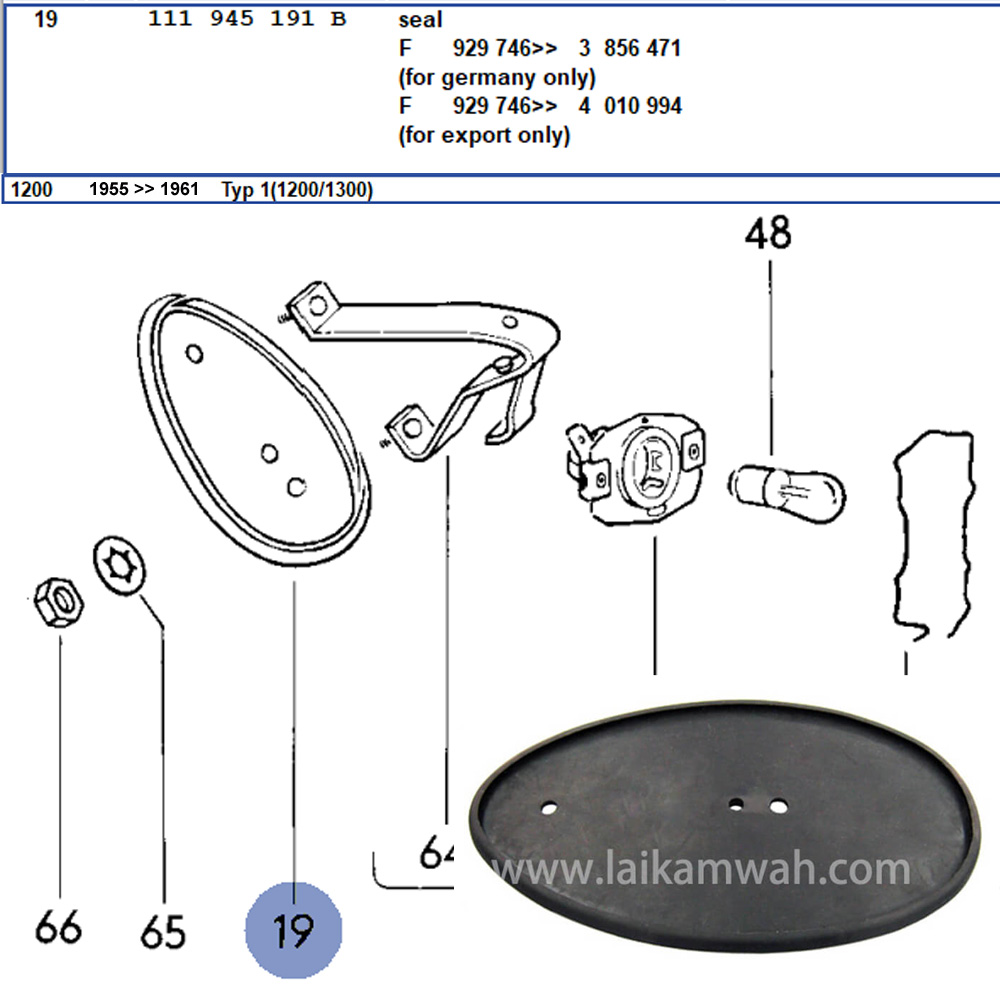 Lai Kam Wah Sdn. Bhd. Specialist in VW Aircooled Parts - 111945191B - Tail Light Seal