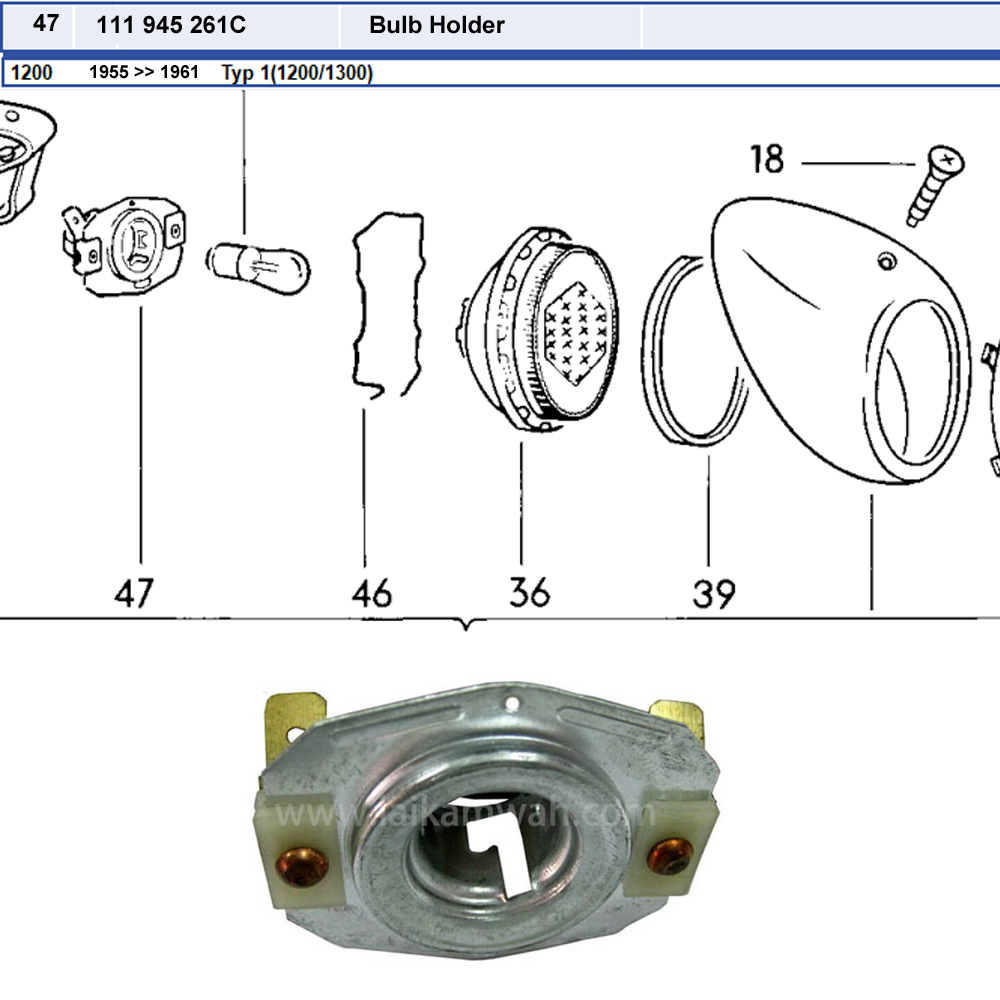 Lai Kam Wah Sdn. Bhd. Specialist in VW Aircooled Parts - 111945261C - Tail Light Bulb Holder