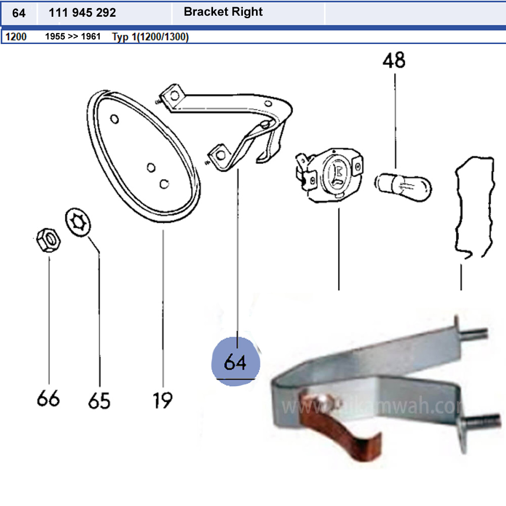 Lai Kam Wah Sdn. Bhd. Specialist in VW Aircooled Parts - 111945292 - Tail Lamp Bracket