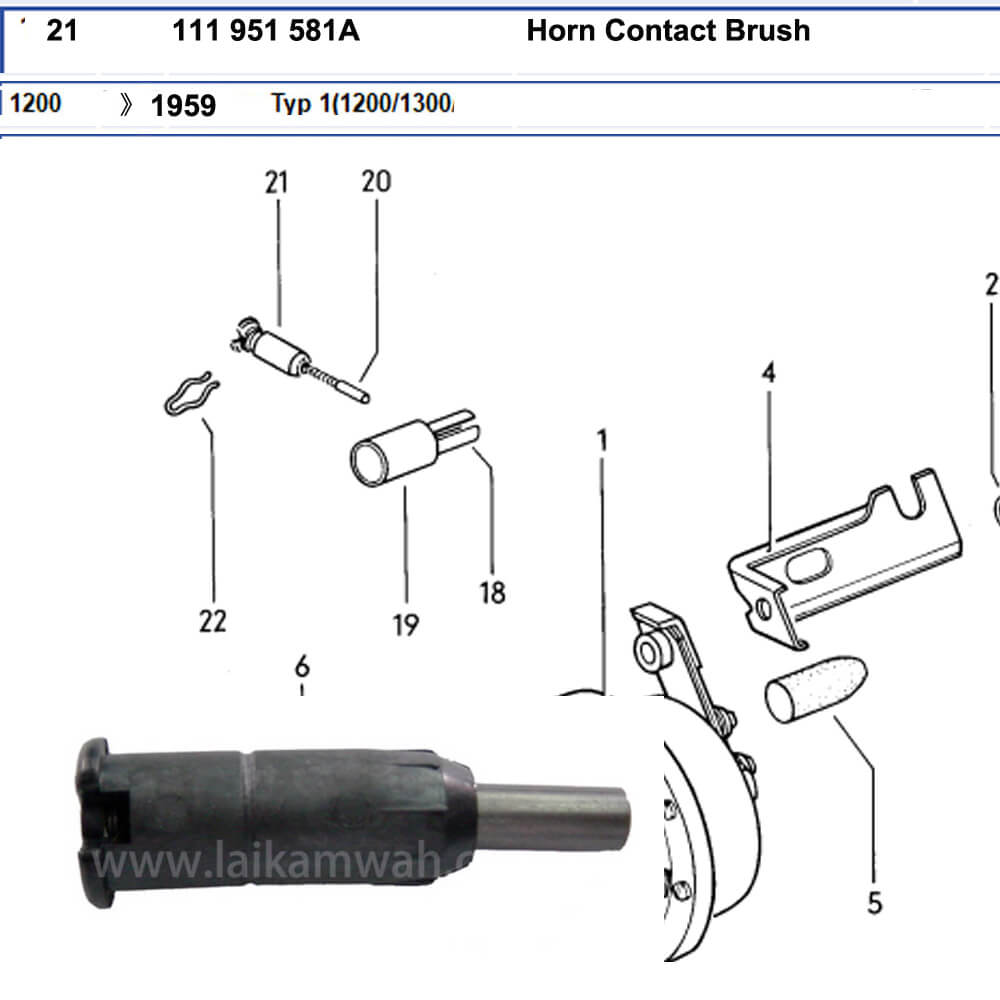 Lai Kam Wah Sdn. Bhd. Specialist in VW Aircooled Parts - 111951581A - Horn Contact Brush