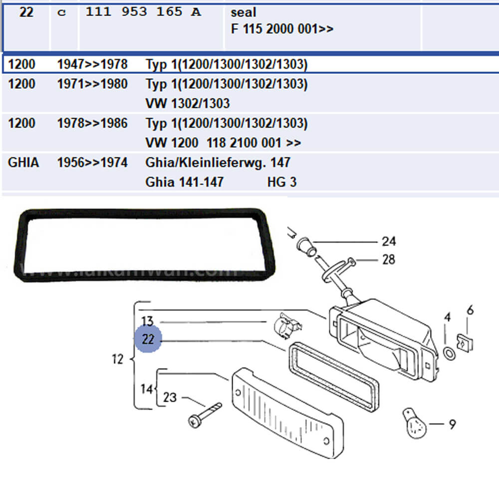 Lai Kam Wah Sdn. Bhd. Specialist in VW Aircooled Parts - 111953165A - Turn Signal Gasket