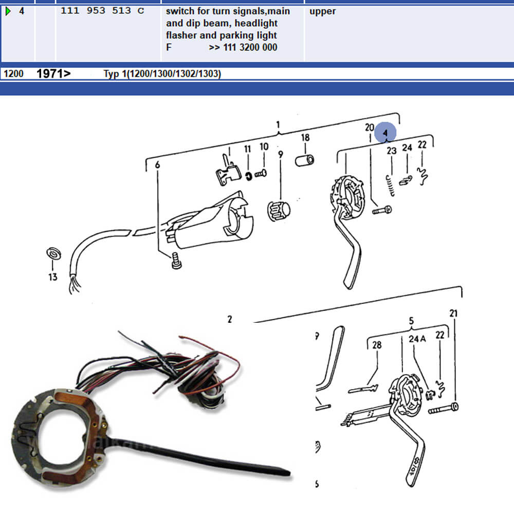 Lai Kam Wah Sdn. Bhd. Specialist in VW Aircooled Parts - 111953513C - Turn Signal Switch