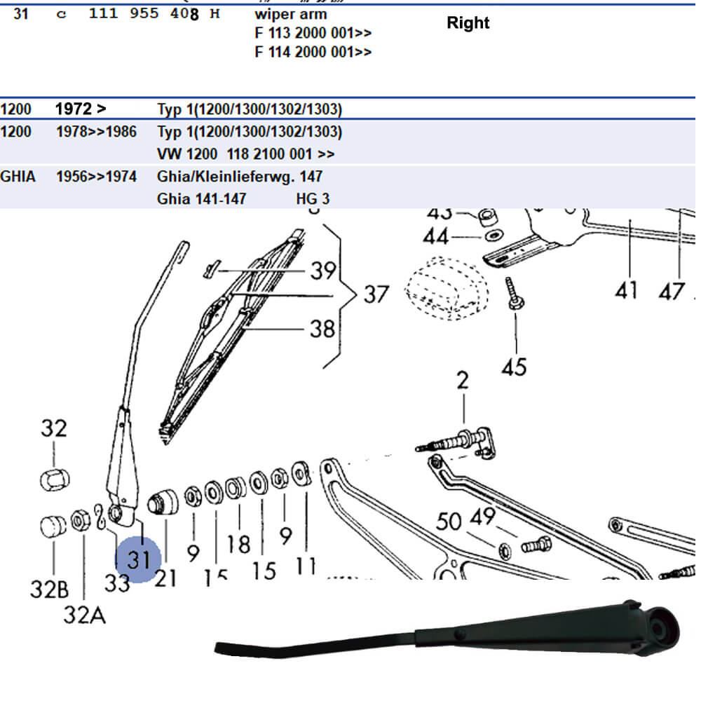 Lai Kam Wah Sdn. Bhd. Specialist in VW Aircooled Parts - 111955408H - Wiper Arm