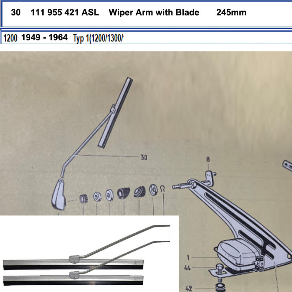 Lai Kam Wah Sdn. Bhd. Specialist in VW Aircooled Parts - 111955421A-SL - Wiper Arm with Blade 245mm