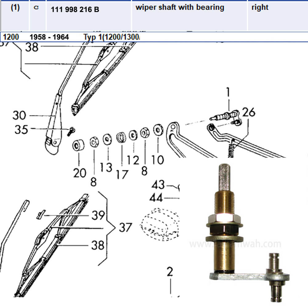 Lai Kam Wah Sdn. Bhd. Specialist in VW Aircooled Parts - 111998216B - Wiper Shaft