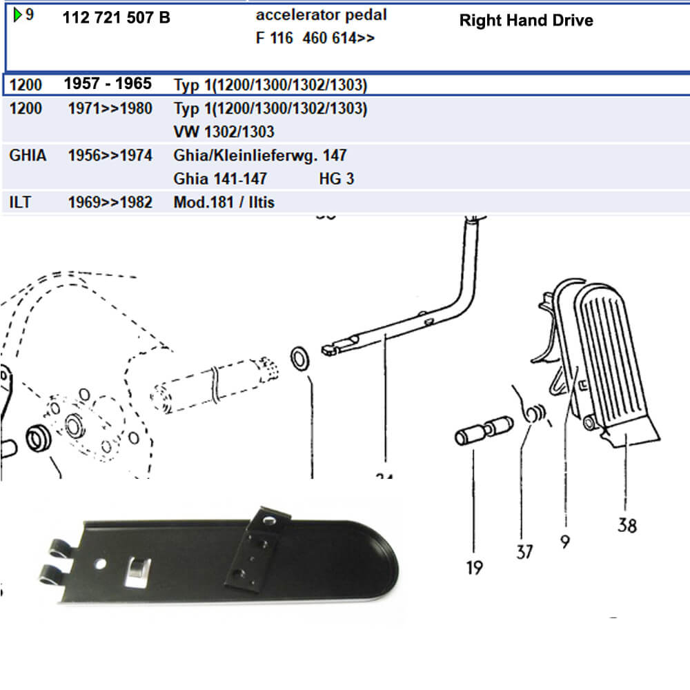 Lai Kam Wah Sdn. Bhd. Specialist in VW Aircooled Parts - 112721507B - Pedal Bracket