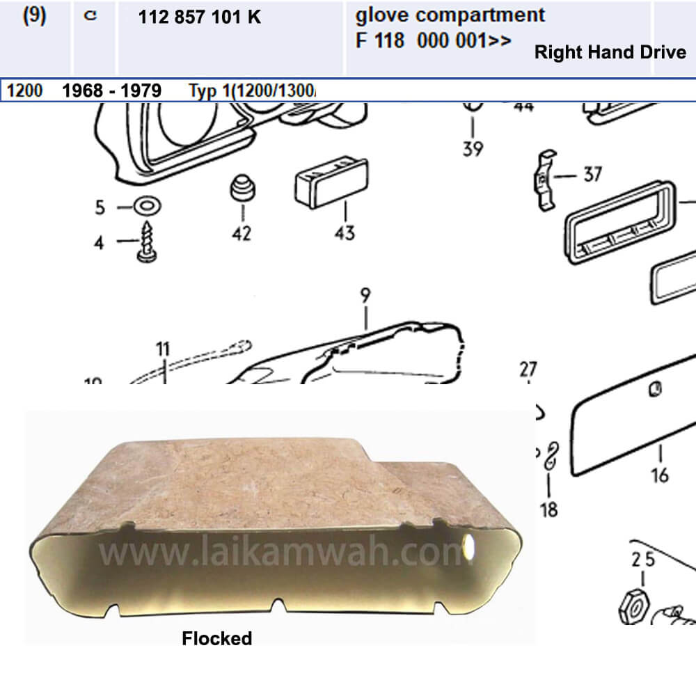 Lai Kam Wah Sdn. Bhd. Specialist in VW Aircooled Parts - 112857101K - Glove Box (Flocked)
