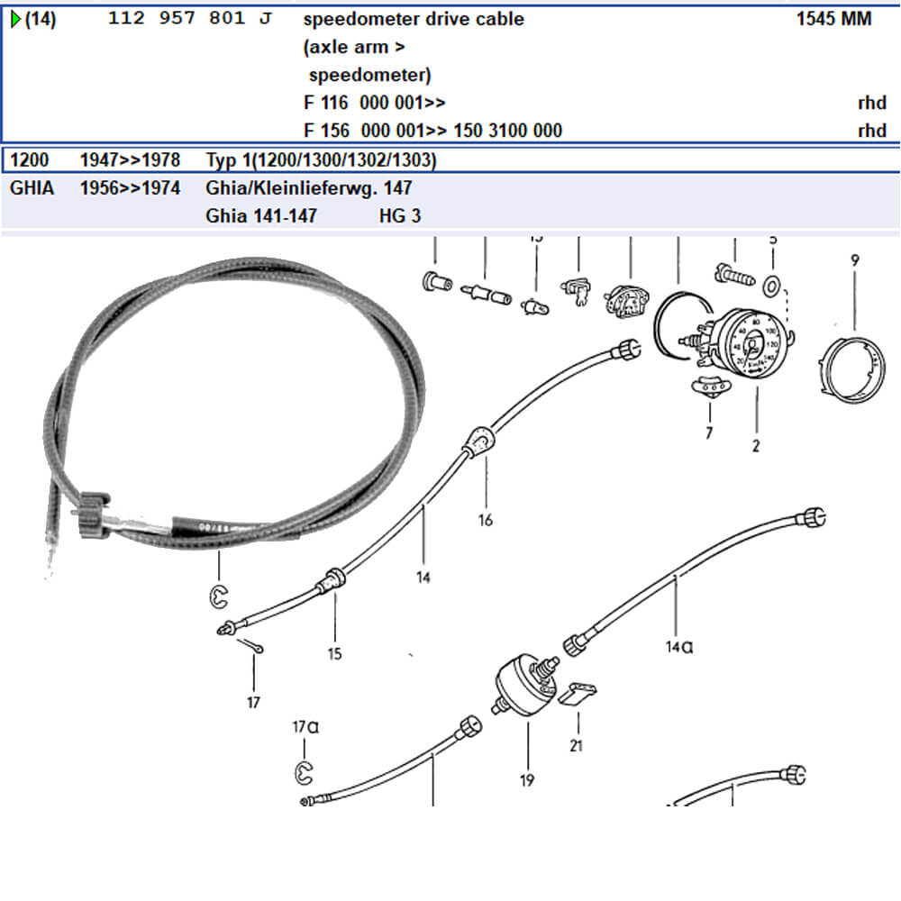 Lai Kam Wah Sdn. Bhd. Specialist in VW Aircooled Parts - 112957801J - Speedo Meter Cable