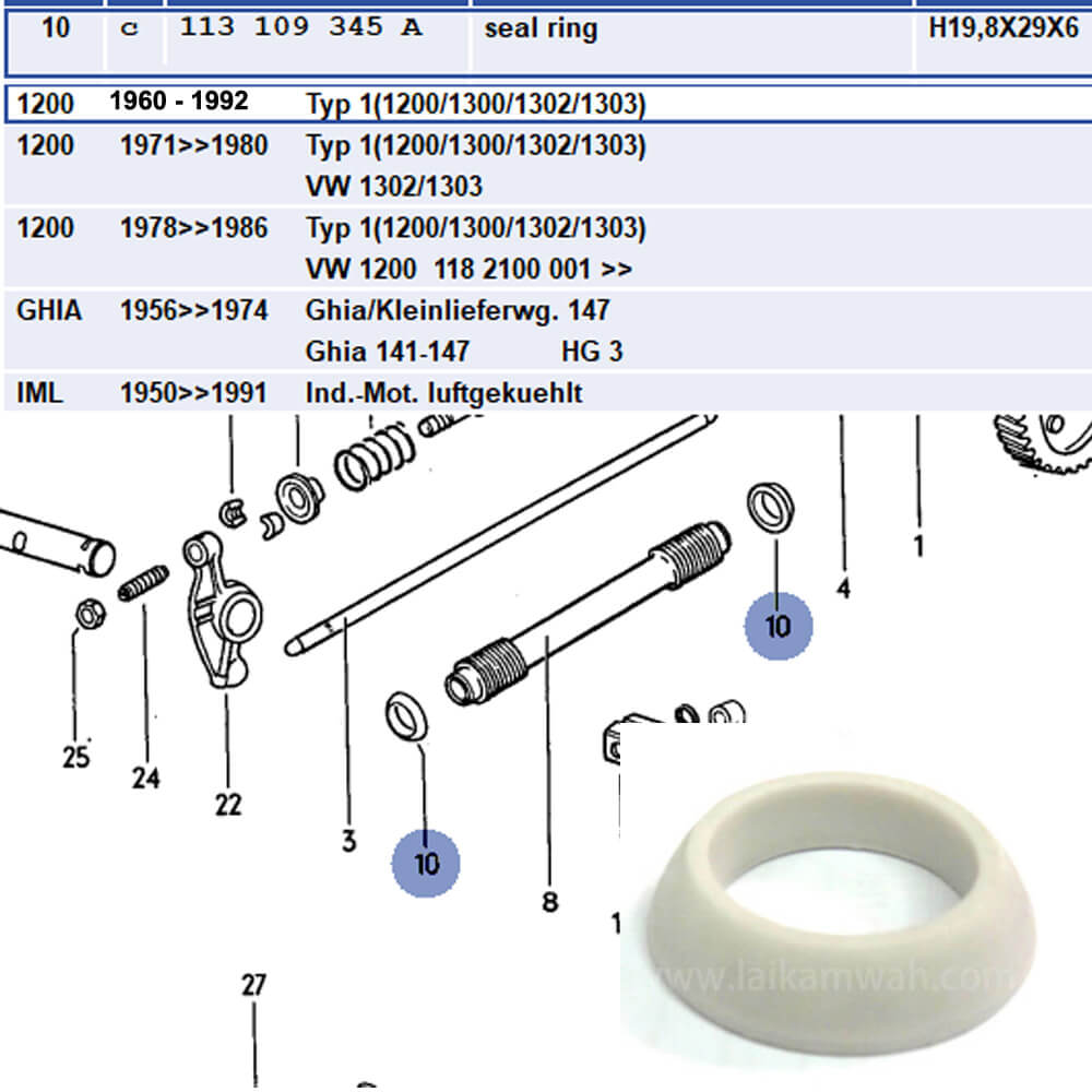 Lai Kam Wah Sdn. Bhd. Specialist in VW Aircooled Parts - 113109345A - Push Rod Seal
