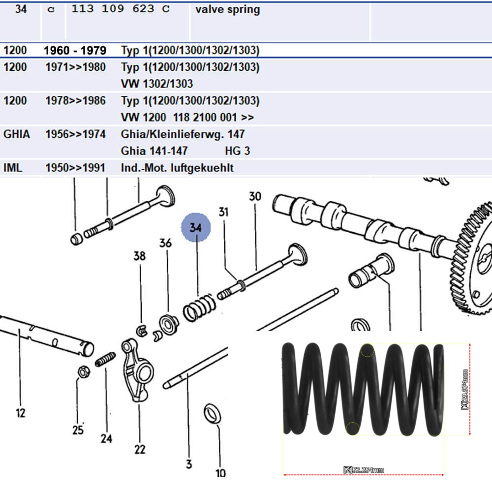 Lai Kam Wah Sdn. Bhd. Specialist in VW Aircooled Parts - 113109623C - Valve Spring