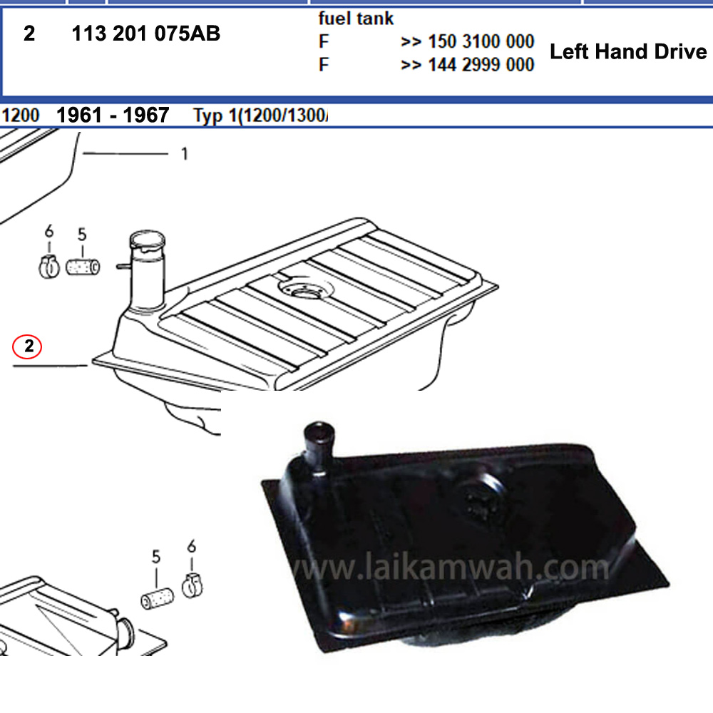 Lai Kam Wah Sdn. Bhd. Specialist in VW Aircooled Parts - 113201075AB - Fuel Tank